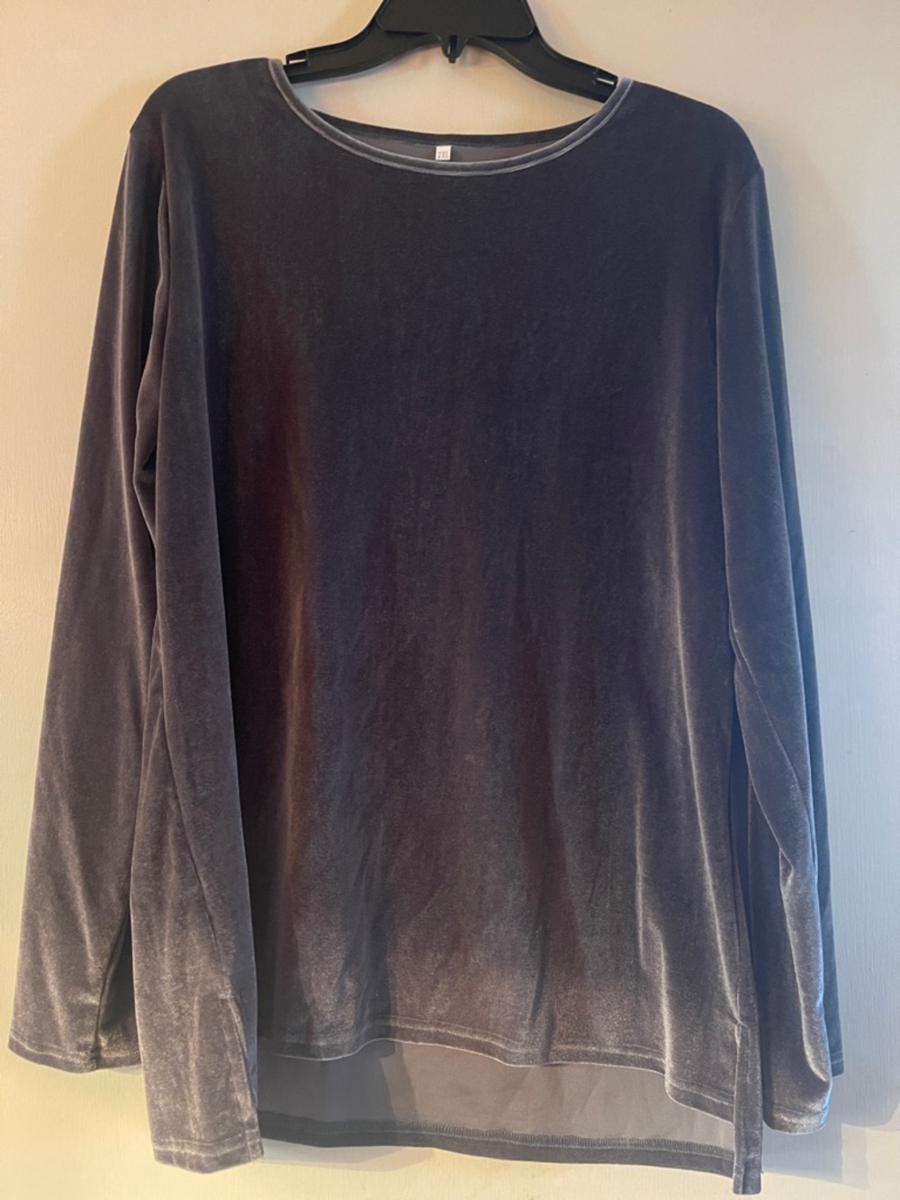 Velvet Long Sleeve Top in Charcoal
